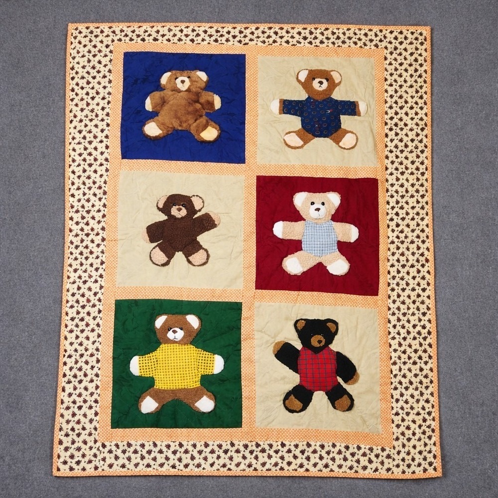 Cracker Barrel Quilt 3D Teddy Bear Plush Blanket Throw Nursery Baby 56" x 48"